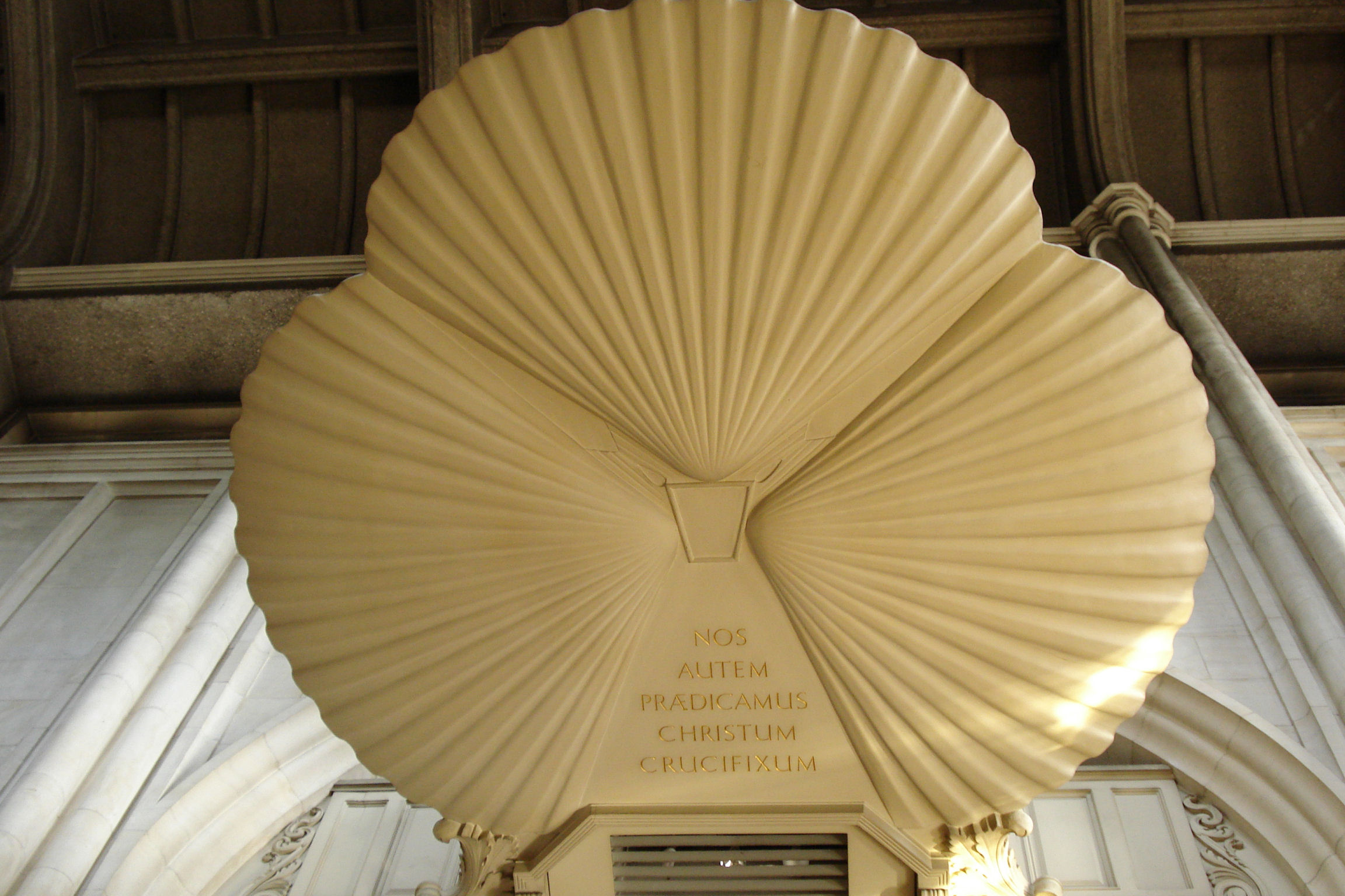 Shell soundboard above pulpit